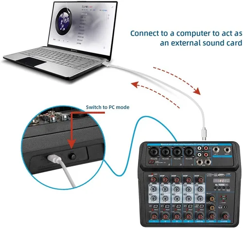 Vista 5 de CNCEST Mezclador de audio profesional, consola de tablero de sonido, interfaz de sistema de escritorio, digital, Bluetooth, USB, estudio en vivo