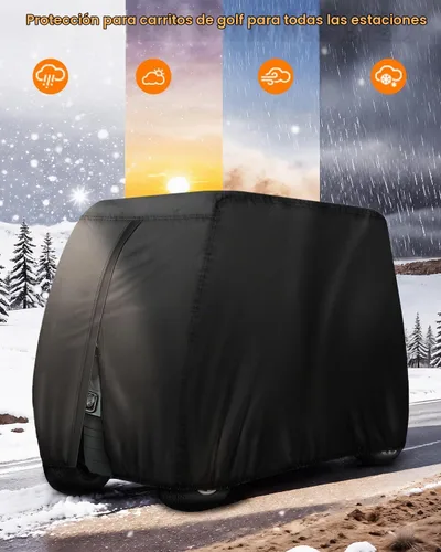 Vista 9 de Funda para Carrito de Golf para 2 Pasajeros Resistente, 420D Impermeable Fundas para Carrito de Golf Techo Extendido Compatible con Carritos de Golf