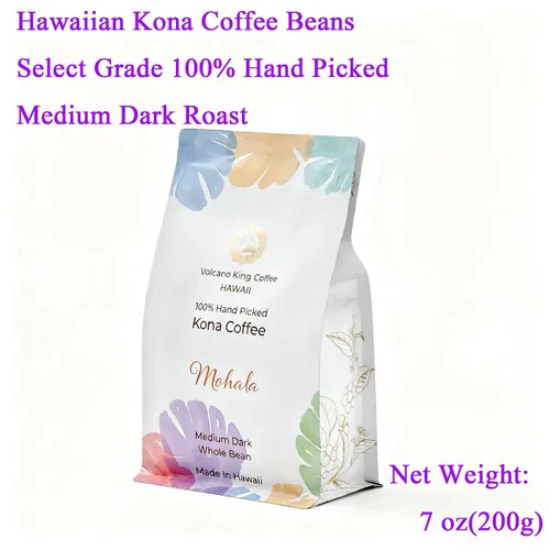 Vista 2 de Hawaiian Kona - Granos de café 100% Kona de grado seleccionado, tostado medio oscuro, grano entero, directo de la granja, ideal para expreso, goteo