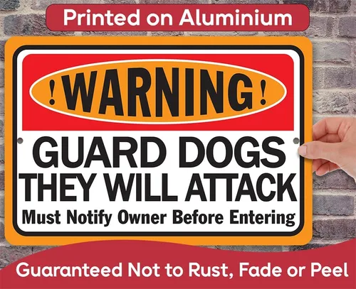 Vista 6 de Metal Signs - Warning Guard Dogs They Will Attack - Property Warning Guard Dog Bites Signs - Durable Metal Sign - Use Indoor/Outdoor - Notice Sign