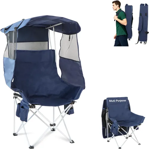 Vista 7 de Sillas de Camping Plegables con Toldo para Exteriores: Silla de Playa Deportiva Portátil con Toldo - Sillas de Playa con Sombrilla para Adultos