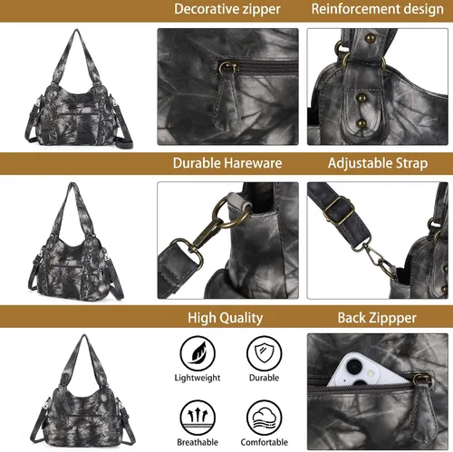 Vista 5 de Angel Barcelo - Bolsa de hombro amplia para mujer, diseño Hobo, cuero lavado