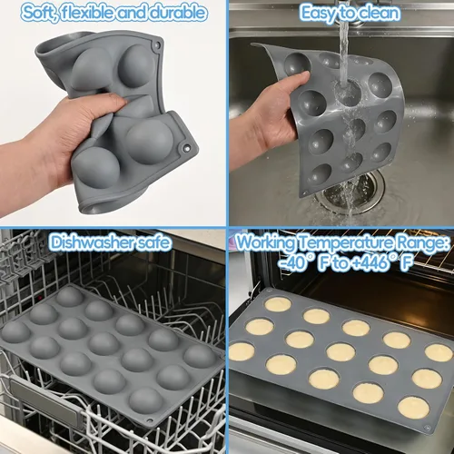 Vista 7 de Molde de silicona semiesfera para trufas de chocolate, caramelos, juego de 2 Soft Easy to Demold,30 Cavities for Ice Cubes, Jelly, Jello, Cake
