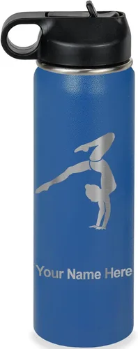 Vista 27 de LaserGram Botella de agua personalizada, soporte de mano de gimnasta, acero inoxidable de doble pared aislada al vacío con popote superior, regalo