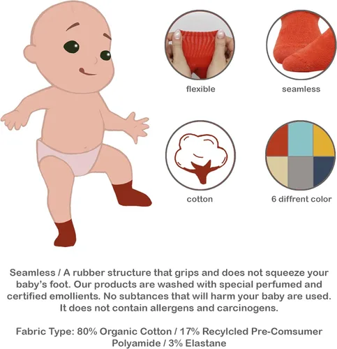 Vista 2 de Calcetines tobilleros con agarre para bebé, 6 pares, calcetines de algodón orgánico para recién nacidos, calcetines de tobillo para niños y niñas