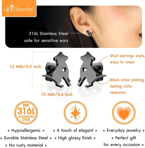 Vista 6 de 555Jewelry Aretes pequeños de acero inoxidable para perros pequeños y pequeños para mujeres y niñas