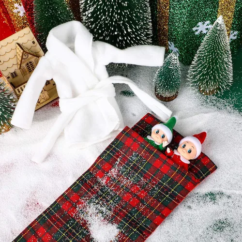 Vista 6 de Skylety 2 muñecas de Navidad, gemelas, rojo y verde, 1 saco de dormir de Navidad a cuadros rojos y 1 bata de baño de muñeca, accesorios de Navidad