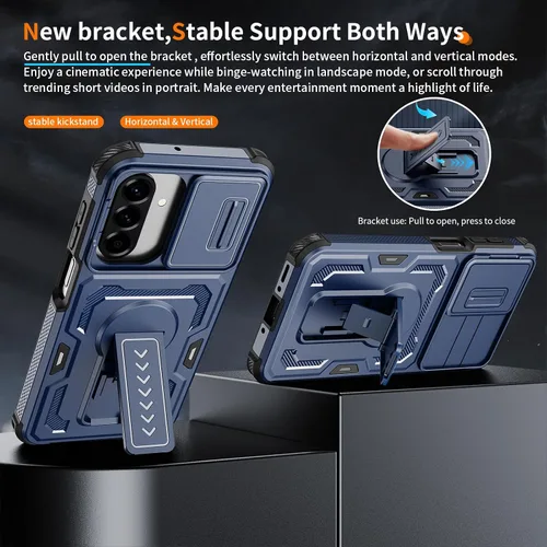 Vista 3 de Funda para Galaxy A16 5G, con funda protectora de cámara y soporte, funda de teléfono de doble capa que absorbe los golpes compatible con Samsung