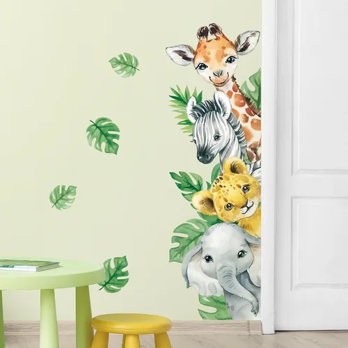 Vista 11 de Tanlaby Pegatinas de pared de animales de la selva de dibujos animados de animales del bosque Zebra Forest Peel and Stick Art Sticker for Baby