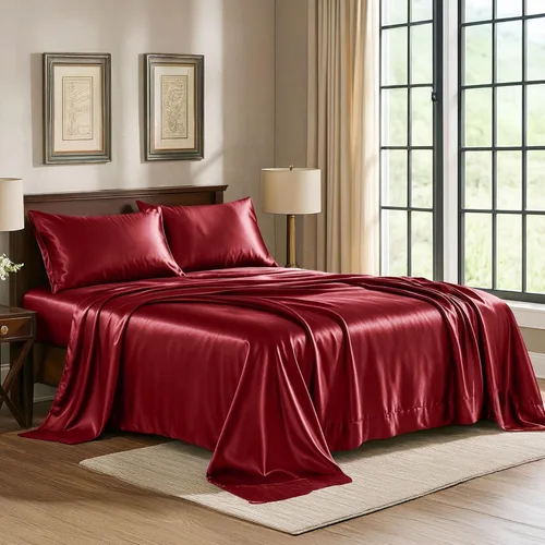 Vista 14 de Pure Bedding Sábanas de satén de lujo para cama individual de hotel, juego de sábanas de microfibra extra suave de 1800, resistente a las arrugas, a