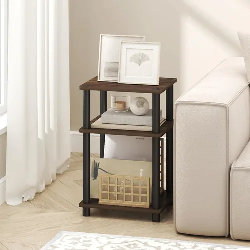Vista 2 de Furinno Turn-N-Tube - Mesa auxiliar de 3 niveles sin herramientas, compacta