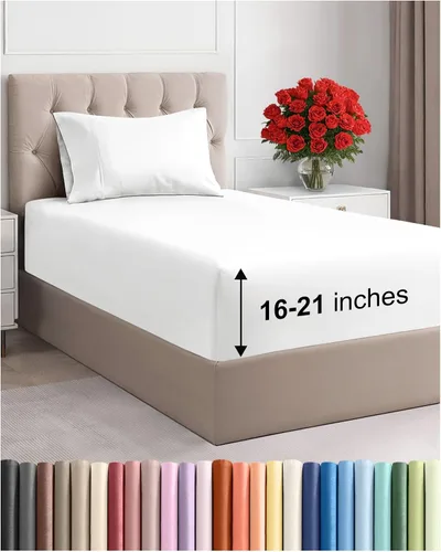 Vista 103 de Juego de sábanas tamaño Queen con bolsillos extra profundos, sábanas transpirables y refrescantes de 4 piezas, ropa de cama de lujo para hotel