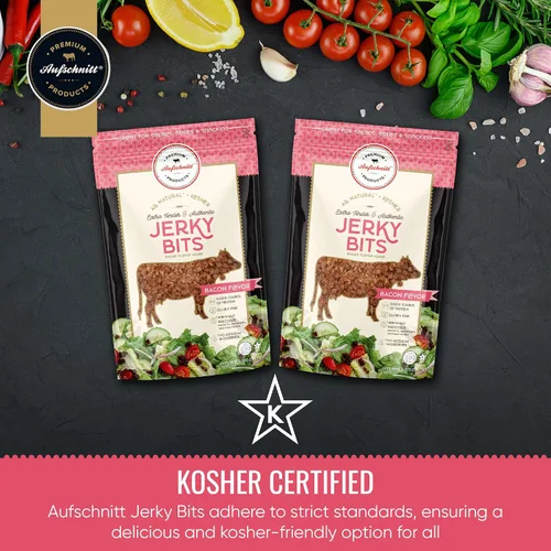 Vista 6 de Aufschnitt Jerky Bits - Bocadillos saludables hechos de carne de res y pollo, con alto contenido de proteínas, kosher y apto para dieta cetogénica