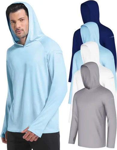 Vista 8 de Paquete de 4 camisetas de pesca con capucha UPF 50+ de manga larga para Gris claro-blanco-azul claro-gris profundo
