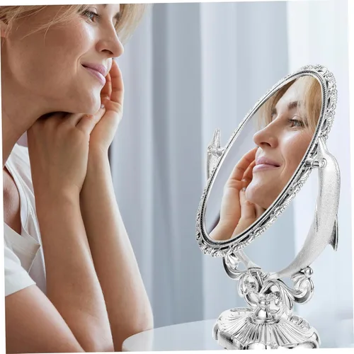 Vista 7 de CHILDWEET Espejo de maquillaje de doble cara, espejo de escritorio giratorio para tocador de mesa, reflejo para aplicación de maquillaje, base
