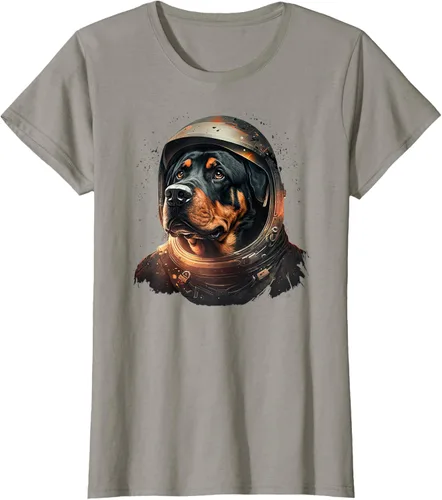 Vista 48 de Divertida camiseta Rottweiler con diseño de astronauta rottweiler en galaxia espacial, Negro