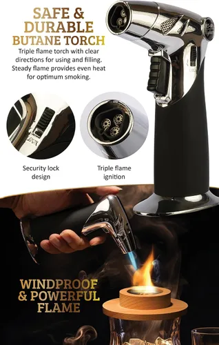Vista 5 de Kit de ahumador de cóctel con antorcha y folleto de recetas, kit de ahumador de whisky y bourbon para bebidas, queso ahumado y carnes con 4 sabores
