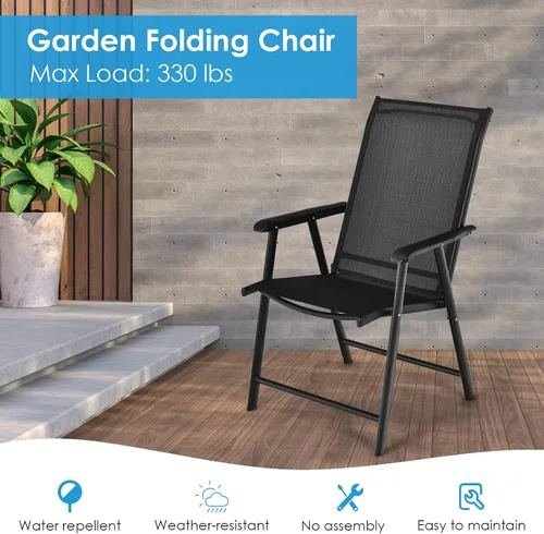 Vista 8 de Giantex Juego de 2 sillas plegables para patio, sillas de comedor portátiles al aire libre con reposabrazos para porche, camping, piscina, playa