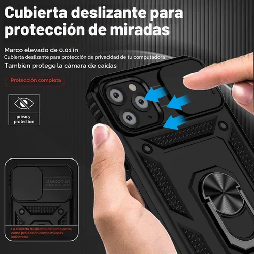 Vista 4 de Funda para iPhone 11 Pro Max con cubierta para lente de cámara, protector de pantalla HD, protección contra caídas de grado militar, soporte