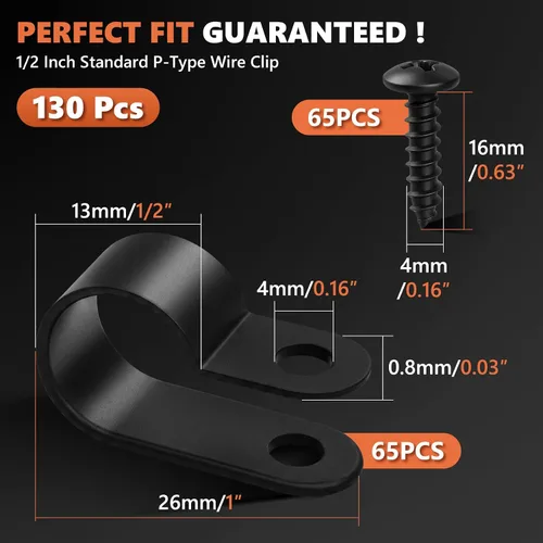 Vista 4 de 130PCS 1/2" Negro Nylon Cable Abrazaderas Set con Tornillos para Gestión de 130 unidades de 1/2 pulgada Blak