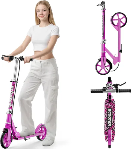 Vista 8 de Scooters for Kids 8-12, Teens & Adults - Load 240 LBS, 8-Inch Wheels, Kick Scooter with Shock Absorption System, Hand Brake & Bell, 4 Adjustable