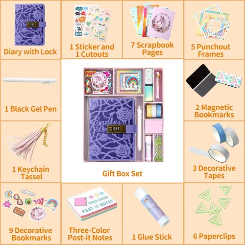 Vista 3 de CAGIE Juego de diario de bricolaje para niñas de 8 a 12 años, regalos para niñas de 9, 10 y 11 años, diario con candado para regalo de cumpleaños