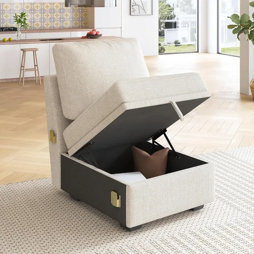 Vista 2 de HONBAY - Asiento individual para sofá cama modular con cama extraíble, sillón sin brazos personalizable para sofá modular, color beige