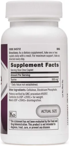 Vista 2 de GNC Taurina 500mg, 50 comprimidos, apoya la función muscular
