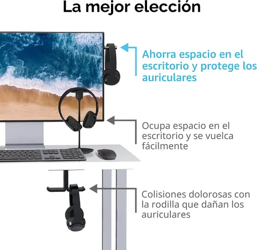 Vista 4 de TotalMount Soporte de monitor para auriculares y auriculares (soporte de grado premium ahorra espacio en el escritorio y protege los auriculares)