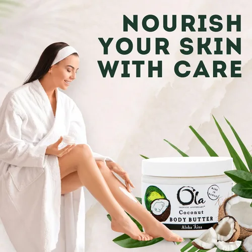 Vista 4 de Mantequilla corporal de coco Ola con aceites tropicales puros y extractos de plantas - 2.1 oz
