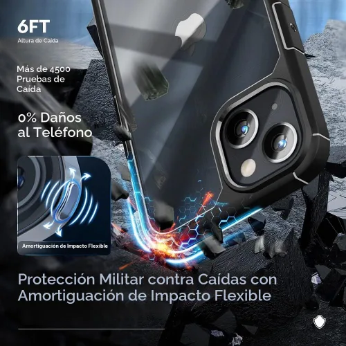 Vista 3 de TAURI Funda 3 en 1 para iPhone 13, con 2 protectores de pantalla, [protección contra caídas de grado militar] a prueba de golpes para iPhone 13 Negro