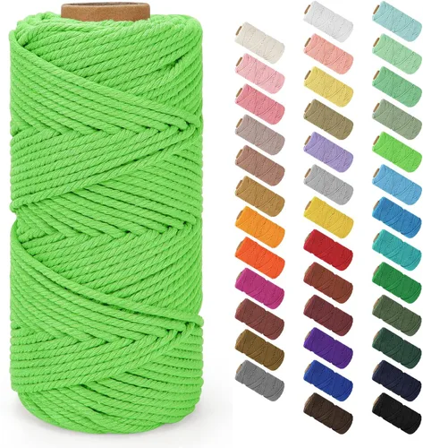 Vista 118 de Cuerda de macramé de 0.079 in x 220 yardas (656 pies), cuerda de algodón natural para colgar en la pared, ganchos de plantas, manualidades Verde