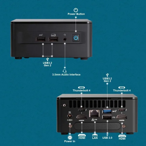 Vista 2 de NUC 12 NUC12WSHi7 Wall Street Canyon Mini computadora, Intel Core i7-1260P de 12ª generación, 12 núcleos de procesador (4P+8E), 16 hilos, caché