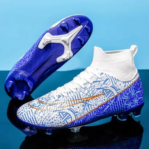 Vista 4 de Zapatos de fútbol para hombre, tacos de fútbol altos, con cordones, antideslizantes, para exteriores, AGFG, béisbol, lacrosse, rugby, botas