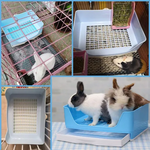 Vista 2 de PINVNBY Caja de arena grande de esquina para conejo con cajón, bandeja de entrenamiento más grande para adultos, conejillo de indias, chinchilla
