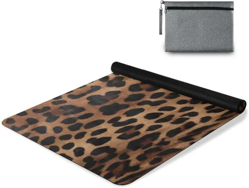 Vista 7 de Tapete de yoga con estampado de leopardo, antideslizante, de goma natural, para entrenamiento en casa, gimnasio, estiramiento, pilates, con bolsa