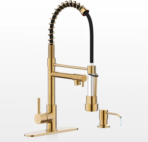 Vista 11 de Grifo de cocina con dispensador de jabón, grifos de fregadero de cocina de resorte de una sola manija con rociador desplegable y placa de cubierta