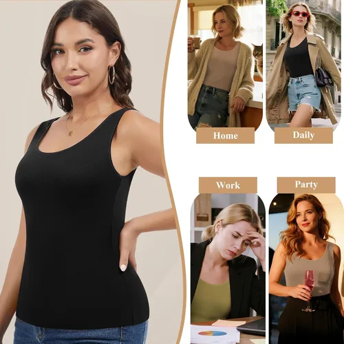 Vista 2 de JOYSHAPER Camiseta térmica sin mangas para mujer, ropa interior de forro polar, camiseta sin mangas, chaleco de capa base cálida