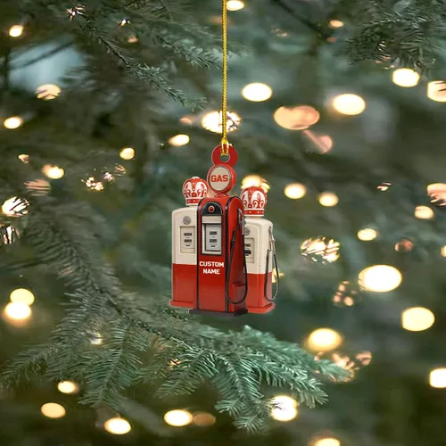Vista 14 de Adorno de Navidad personalizado con bomba de gas 2025, decoración retro personalizada de árbol de estación de servicio, regalo único de recuerdo