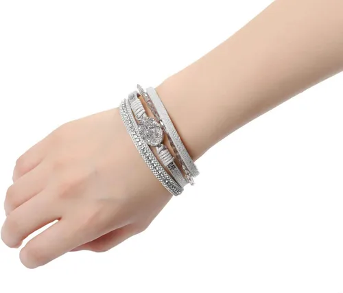 Vista 5 de Fesciory Pulsera de leopardo para mujer, pulsera de cuero bohemio multicapa con perlas de cristal