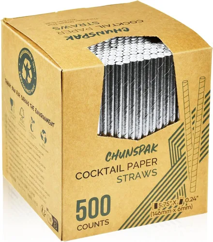 Vista 21 de 14,6 cm x 0,79 cm Pajitas de papel desechables de bambú verde para bebidas cortas, cócteles mezclados, margaritas, licuados y batidos - Sin embalar