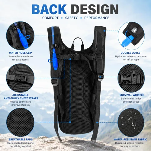Vista 3 de Zavothy Hydration Backpack with 2L Hydration Bladder Water Backpack for Hiking Hydration Pack for Running Cycling Hiking
