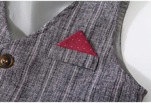 Vista 5 de Abolai Conjunto de caballero de 4 piezas para bebé con camisa, corbatín, chaleco y pantalón a rayas verticales