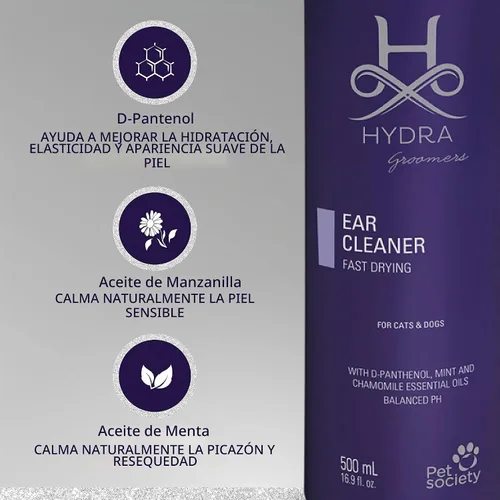 Vista 4 de Hydra - Limpiador de oídos profesional para gatos y perros, para todas las razas y tipos de pelaje, 16.9 onzas