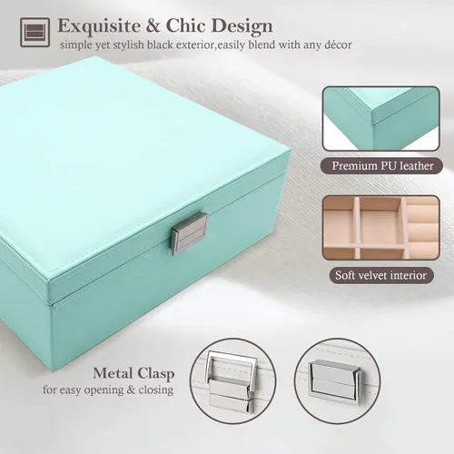 Vista 4 de ProCase - Joyero grande de cuero con dos niveles para organizar aretes, pulseras, anillos, relojes, para mujeres, niñas, regalo ideal para novia