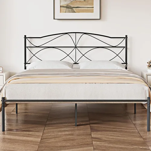 Vista 12 de VECELO Base de cama de plataforma de metal tamaño individual con cabecera y estribo, base de colchón de soporte de listones resistentes, no necesita