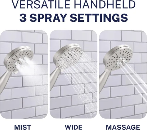Vista 4 de HammerHead Showers Solid Metal 3-Spray Handheld Shower Head with Long Hose and Holder, High Pressure, Wide/Massage/Mist Sprays, Brushed Nickel, 1.75