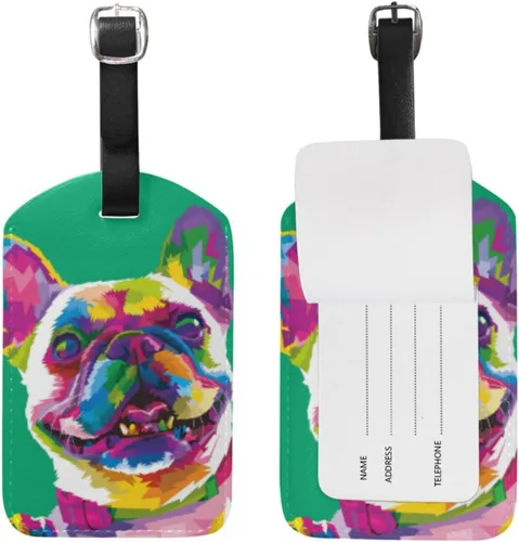Vista 2 de BAXIEJ - Etiquetas de equipaje para maleta con etiquetas de identificación de nombre, etiquetas de equipaje de bulldog francés para viajes, funda