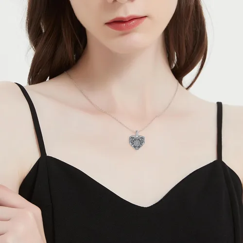 Vista 111 de Collar con colgante de urna de cenizas de cremación y árbol de la vida para mujer, plata de ley US1