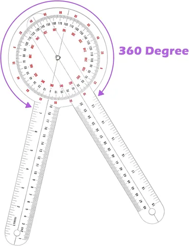 Vista 3 de Frienda Goniómetro de 12 pulgadas, regla de ángulo ortopédico transparente, goniómetro de plástico de 360 grados para cinta métrica de cuerpo regla